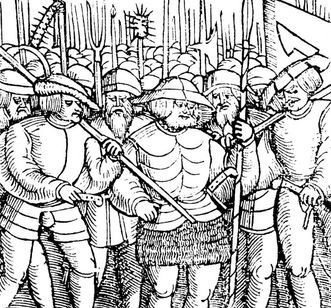 Bewaffnete bauern, Holzschnitt aus eine Frühdruck von 1525