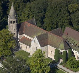 Aerial view of Lorch Monastery church