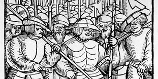 Armed peasants, period woodcut