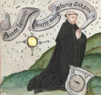 Laurentius Autenrieth, later the abbot of Lorch's Benedictine monastery, in the Graduale of Lorch, location: WLB Stuttgart Cod. mus. I fol. 65, page 218r