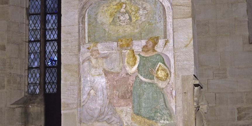 Detailansicht eines Stauferbilds in der Klosterkirche Lorch