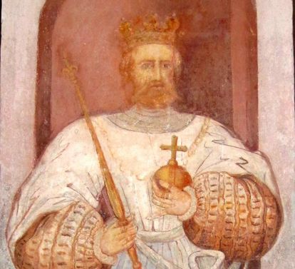 Duke Friedrich II, mural in the Lorch Monastery church