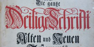 Detail of the title page of the printed "Pfaff Bible." 