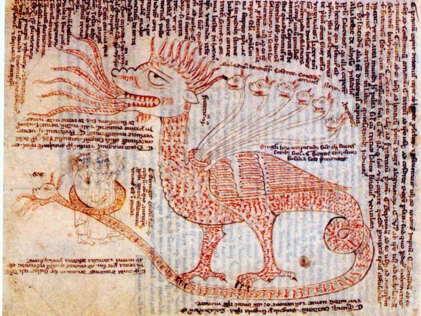 Friedrich II. als apokalyptischer Drache, Chronica von Giovanni Villani, 14. Jahrhundert