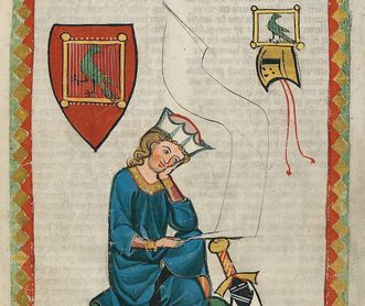 Walther von der Vogelweide, Darstellung aus der Großen Heidelberger Liederhandschrift (Codex Manesse), um 1300