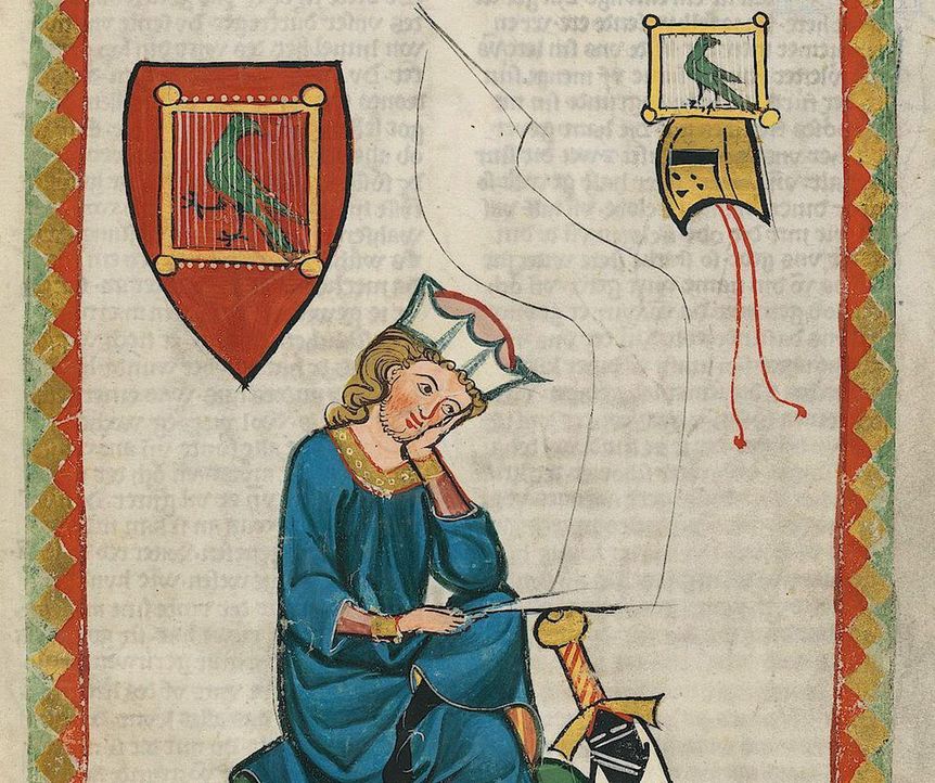 Walther von der Vogelweide, depiction from the Great Heidelberg Collection of Ballads (Codex Manesse), circa 1300