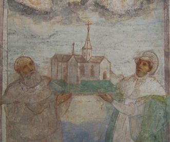 Benefactors Duke Friedrich of Swabia and Agnes von Waiblingen, mural in Lorch Monastery church