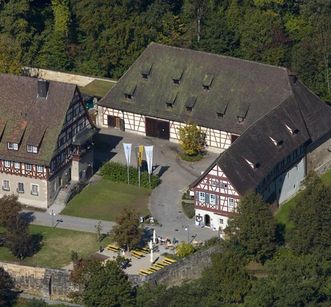 Aerial view of outbuildings at Lorch Monastery